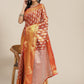 Red Brocade Woven Zari Design Floral Saree with Unstitched Blouse - Hiral Fashion | Swadesiicart