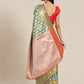 Turquoise Brocade Woven Zari Design Floral Saree with Unstitched Blouse - Hiral Fashion | Swadesiicart