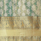 Turquoise Brocade Woven Zari Design Floral Saree with Unstitched Blouse - Hiral Fashion | Swadesiicart