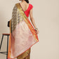 Black Brocade Woven Zari Design Floral Saree with Unstitched Blouse - Hiral Fashion | Swadesiicart