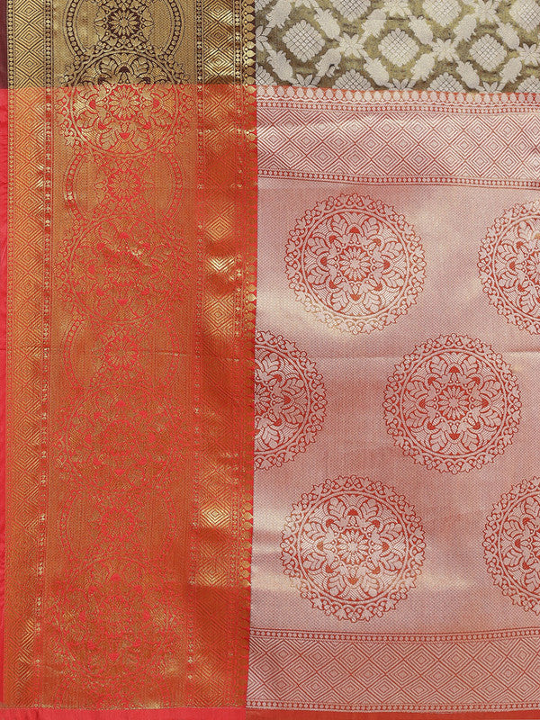 Black Brocade Woven Zari Design Floral Saree with Unstitched Blouse - Hiral Fashion | Swadesiicart