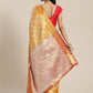 Mustard Brocade Woven Zari Design Floral Saree with Unstitched Blouse - Hiral Fashion | Swadesiicart