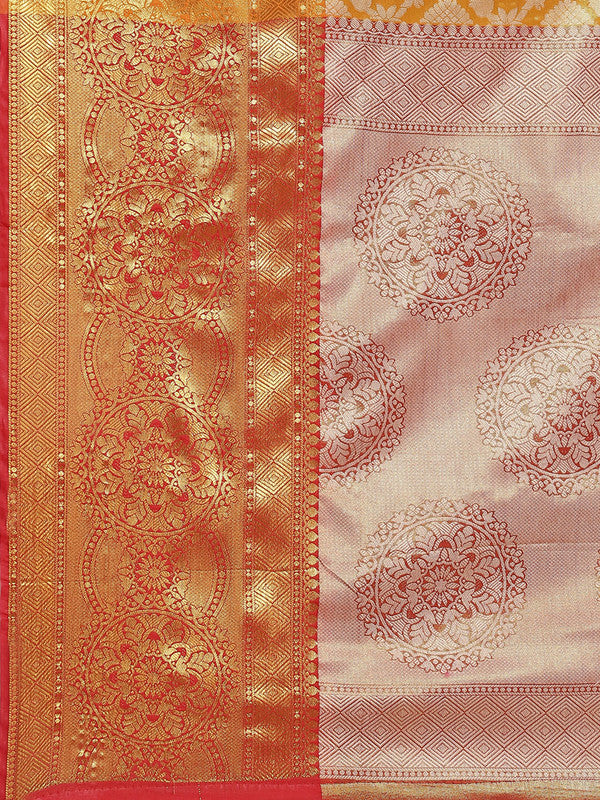 Mustard Brocade Woven Zari Design Floral Saree with Unstitched Blouse - Hiral Fashion | Swadesiicart