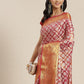 Pink Brocade Woven Zari Design Floral Saree with Unstitched Blouse - Hiral Fashion | Swadesiicart