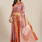 Pink Brocade Woven Zari Design Floral Saree with Unstitched Blouse - Hiral Fashion | Swadesiicart