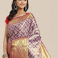 Purple Brocade Woven Zari Design Floral Saree with Unstitched Blouse - Hiral Fashion | Swadesiicart