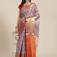 Purple Brocade Woven Zari Design Floral Saree with Unstitched Blouse - Hiral Fashion | Swadesiicart