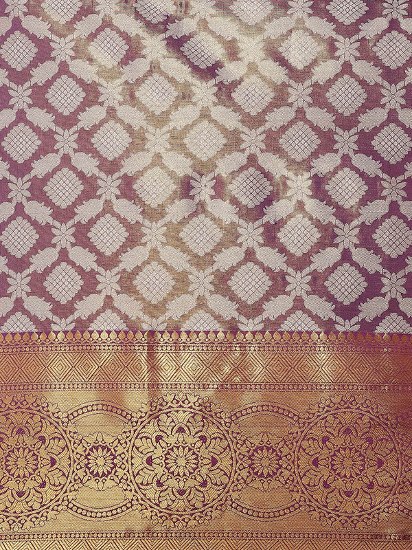 Purple Brocade Woven Zari Design Floral Saree with Unstitched Blouse - Hiral Fashion | Swadesiicart