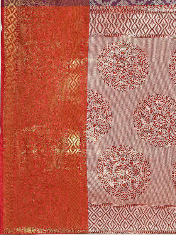 Purple Brocade Woven Zari Design Floral Saree with Unstitched Blouse - Hiral Fashion | Swadesiicart