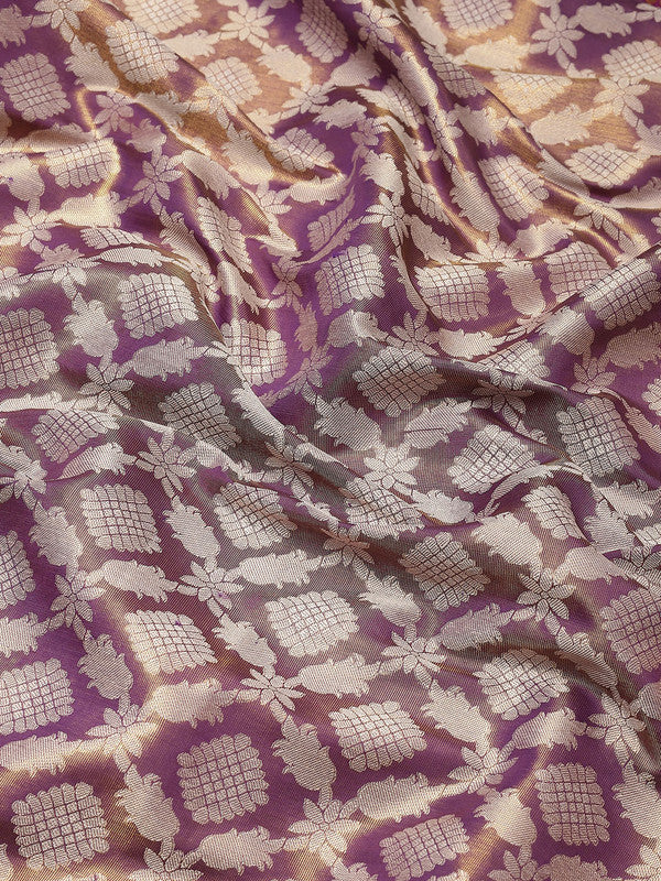 Purple Brocade Woven Zari Design Floral Saree with Unstitched Blouse - Hiral Fashion | Swadesiicart