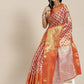 Red Brocade Woven Zari Design Floral Saree with Unstitched Blouse - Hiral Fashion | Swadesiicart