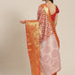 Red Brocade Woven Zari Design Floral Saree with Unstitched Blouse - Hiral Fashion | Swadesiicart