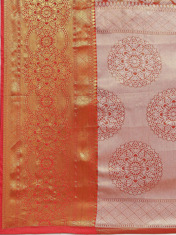 Red Brocade Woven Zari Design Floral Saree with Unstitched Blouse - Hiral Fashion | Swadesiicart