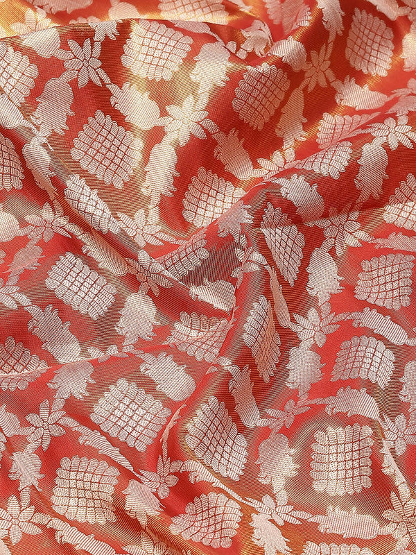 Red Brocade Woven Zari Design Floral Saree with Unstitched Blouse - Hiral Fashion | Swadesiicart