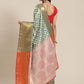 Turquoise Brocade Woven Zari Design Floral Saree with Unstitched Blouse - Hiral Fashion | Swadesiicart