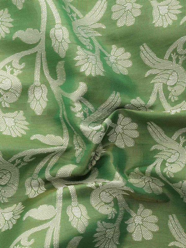 Green Brocade Woven Zari Design Floral Saree with Unstitched Blouse - Hiral Fashion | Swadesiicart