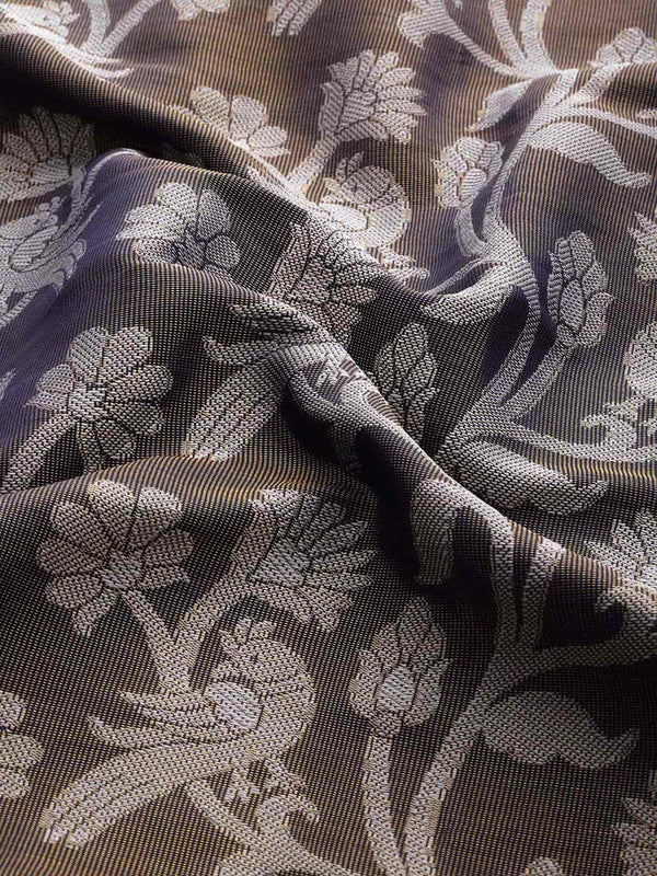 Navy Blue Brocade Woven Zari Design Floral Saree with Unstitched Blouse - Hiral Fashion | Swadesiicart
