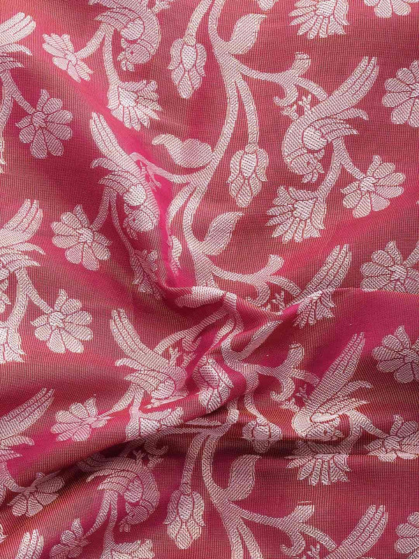 Pink Brocade Woven Zari Design Floral Saree with Unstitched Blouse - Hiral Fashion | Swadesiicart