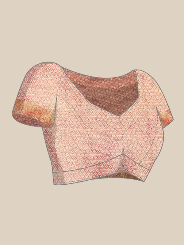 Pink Brocade Woven Zari Design Floral Saree with Unstitched Blouse - Hiral Fashion | Swadesiicart