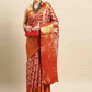 Red Brocade Woven Zari Design Floral Saree with Unstitched Blouse - Hiral Fashion | Swadesiicart
