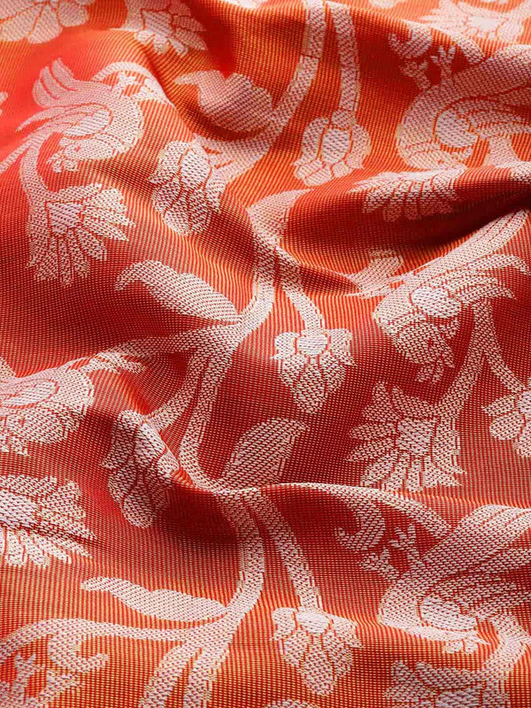 Red Brocade Woven Zari Design Floral Saree with Unstitched Blouse - Hiral Fashion | Swadesiicart