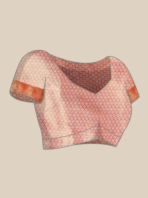 Red Brocade Woven Zari Design Floral Saree with Unstitched Blouse - Hiral Fashion | Swadesiicart