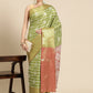 Green Silk Blend Woven Zari Design Striped Saree with Unstitched Blouse - Hiral Fashion | Swadesiicart