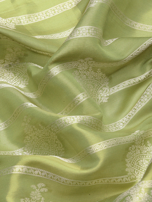 Green Silk Blend Woven Zari Design Striped Saree with Unstitched Blouse - Hiral Fashion | Swadesiicart
