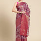 Pink Silk Blend Woven Zari Design Striped Saree with Unstitched Blouse - Hiral Fashion | Swadesiicart
