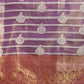Purple Silk Blend Woven Zari Design Striped Saree with Unstitched Blouse - Hiral Fashion | Swadesiicart