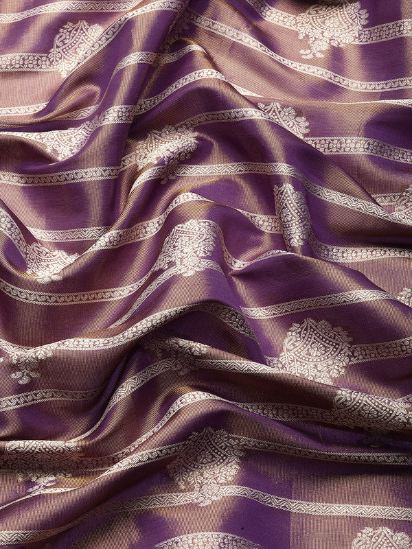 Purple Silk Blend Woven Zari Design Striped Saree with Unstitched Blouse - Hiral Fashion | Swadesiicart
