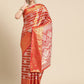 Red Silk Blend Woven Zari Design Striped Saree with Unstitched Blouse - Hiral Fashion | Swadesiicart