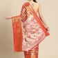 Red Silk Blend Woven Zari Design Striped Saree with Unstitched Blouse - Hiral Fashion | Swadesiicart