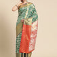 Turquoise Silk Blend Woven Zari Design Striped Saree with Unstitched Blouse - Hiral Fashion | Swadesiicart