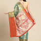 Turquoise Silk Blend Woven Zari Design Striped Saree with Unstitched Blouse - Hiral Fashion | Swadesiicart