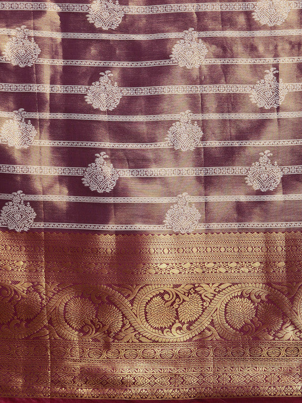Purple Silk Blend Woven Zari Design Striped Saree with Unstitched Blouse - Hiral Fashion | Swadesiicart