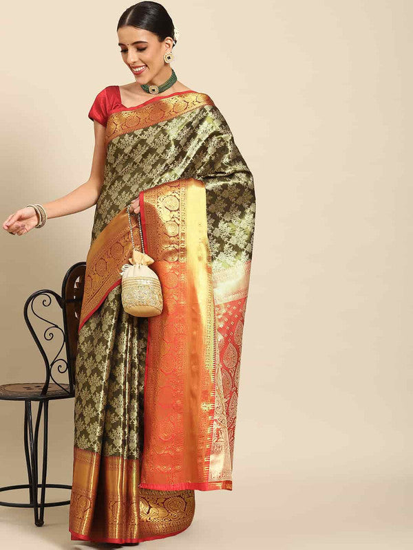 Black Art Silk Woven Zari Design Floral Saree with Unstitched Blouse - Hiral Fashion | Swadesiicart