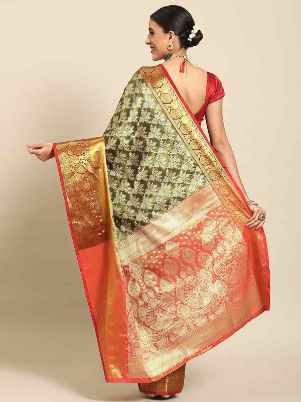 Black Art Silk Woven Zari Design Floral Saree with Unstitched Blouse - Hiral Fashion | Swadesiicart