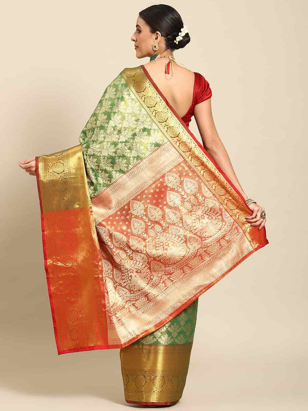 Green Art Silk Woven Zari Design Floral Saree with Unstitched Blouse - Hiral Fashion | Swadesiicart