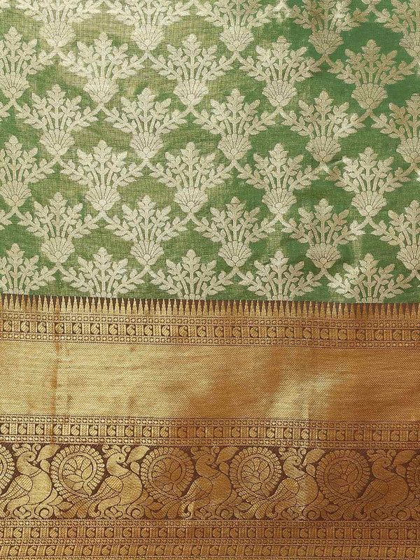Green Art Silk Woven Zari Design Floral Saree with Unstitched Blouse - Hiral Fashion | Swadesiicart
