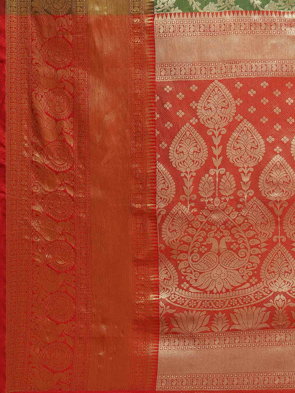 Green Art Silk Woven Zari Design Floral Saree with Unstitched Blouse - Hiral Fashion | Swadesiicart
