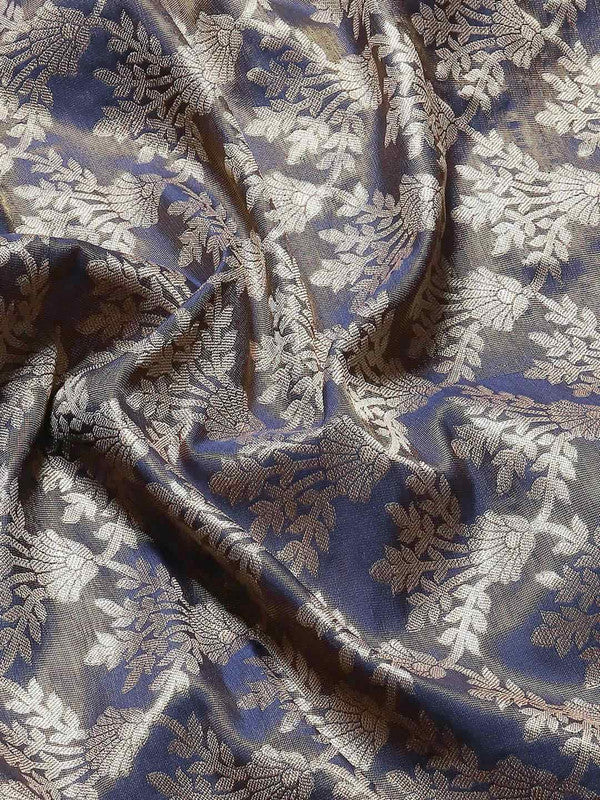 Navy Blue Art Silk Woven Zari Design Floral Saree with Unstitched Blouse - Hiral Fashion | Swadesiicart
