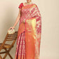 Pink Art Silk Woven Zari Design Floral Saree with Unstitched Blouse - Hiral Fashion | Swadesiicart