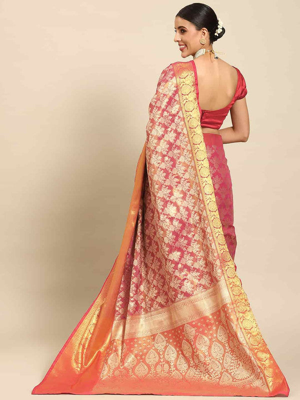 Pink Art Silk Woven Zari Design Floral Saree with Unstitched Blouse - Hiral Fashion | Swadesiicart
