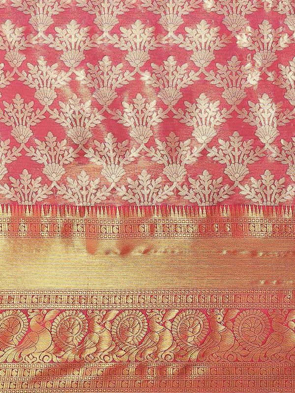 Pink Art Silk Woven Zari Design Floral Saree with Unstitched Blouse - Hiral Fashion | Swadesiicart