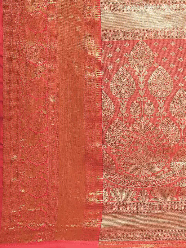 Pink Art Silk Woven Zari Design Floral Saree with Unstitched Blouse - Hiral Fashion | Swadesiicart