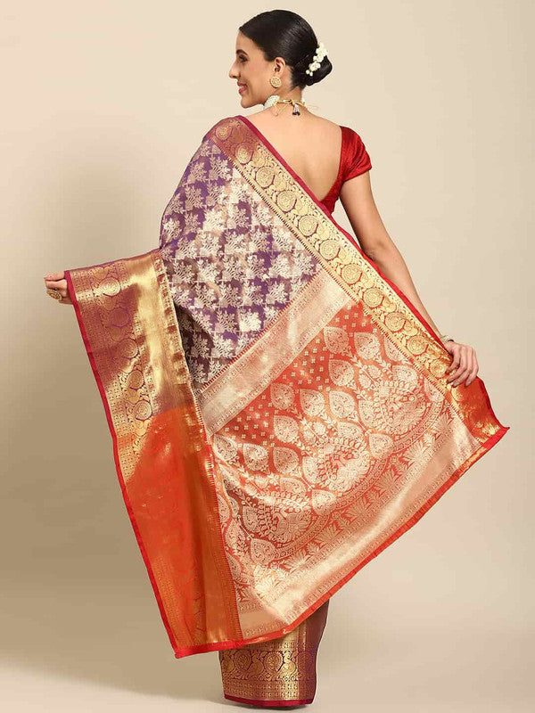 Purple Art Silk Woven Zari Design Floral Saree with Unstitched Blouse - Hiral Fashion | Swadesiicart