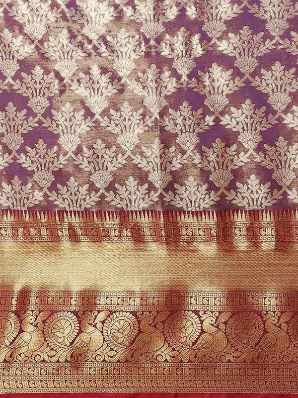 Purple Art Silk Woven Zari Design Floral Saree with Unstitched Blouse - Hiral Fashion | Swadesiicart