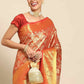Red Art Silk Woven Zari Design Floral Saree with Unstitched Blouse - Hiral Fashion | Swadesiicart