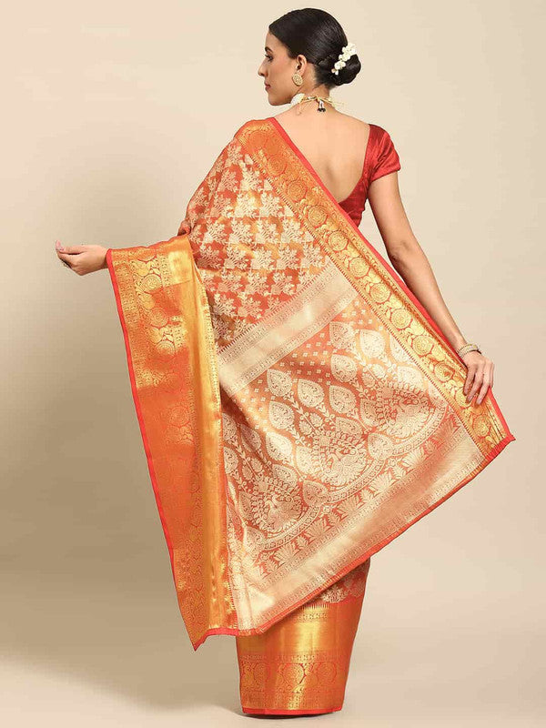 Red Art Silk Woven Zari Design Floral Saree with Unstitched Blouse - Hiral Fashion | Swadesiicart